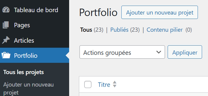 Interface WordPress avec un Custom Post Type (CPT)